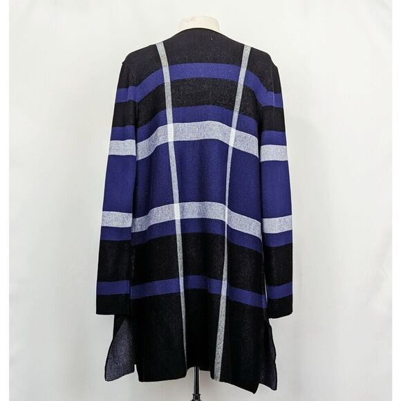 Anne Klein Cardigan Sweater Longline Purple Black White Plaid Misses Size L - Picture 4 of 6